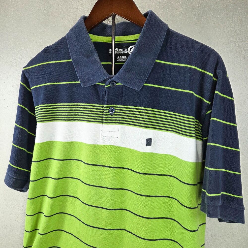 Vintage Y2K Ecko Unltd Striped Rhino Logo Embroidered Polo Shirt Sz L